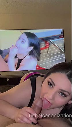 Sucking My Husband's Cock As He Watches Me Suck My Bulls Big Cock On The TV'