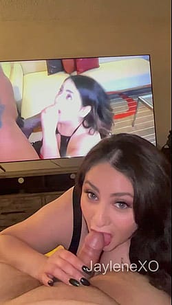 Sucking My Husband's Cock As He Watches Me Suck My Bulls Big Cock On The TV PART 2'