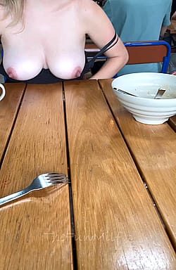 Hubby dared me to get my tits out at lunch…. So I did! [GIF]'