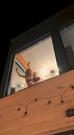 My husband has finished his the work earlier than usual, arrived home earlier and saw an interesting view in the window of our house. You never know what surprise you might find at home if you're married to Hotwife. A nice video was filmed'